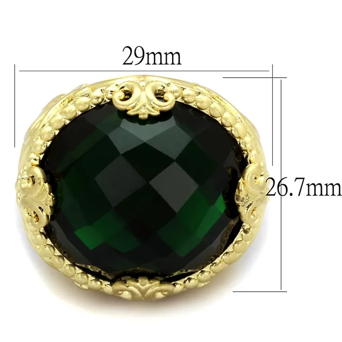 Alamode Rings LO3675 Gold Brush Brass Ring with Synthetic Synthetic Glass in Emerald