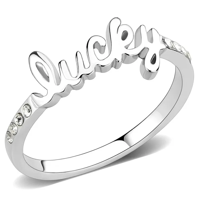 Alamode Rings LO3972 Rhodium Brass Ring with Top Grade Crystal in Clear