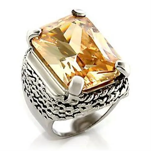 Alamode Rings LOA810 Rhodium Brass Ring with AAA Grade CZ in Champagne