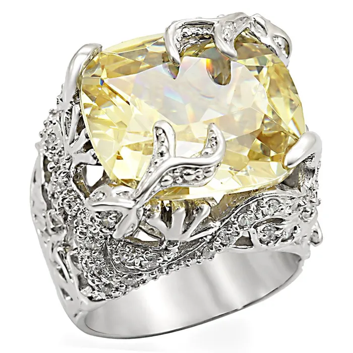 Alamode Rings LOS335 Rhodium 925 Sterling Silver Ring with AAA Grade CZ in Citrine Yellow Alamode Rings LOS335 Rhodium 925 Sterling Silver Ring with AAA Grade CZ in Citrine Yellow