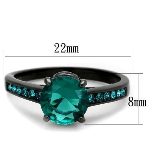 Alamode Rings TK2014 IP BlackIon Plating Stainless Steel Ring with Synthetic Synthetic Glass in Blue Zircon