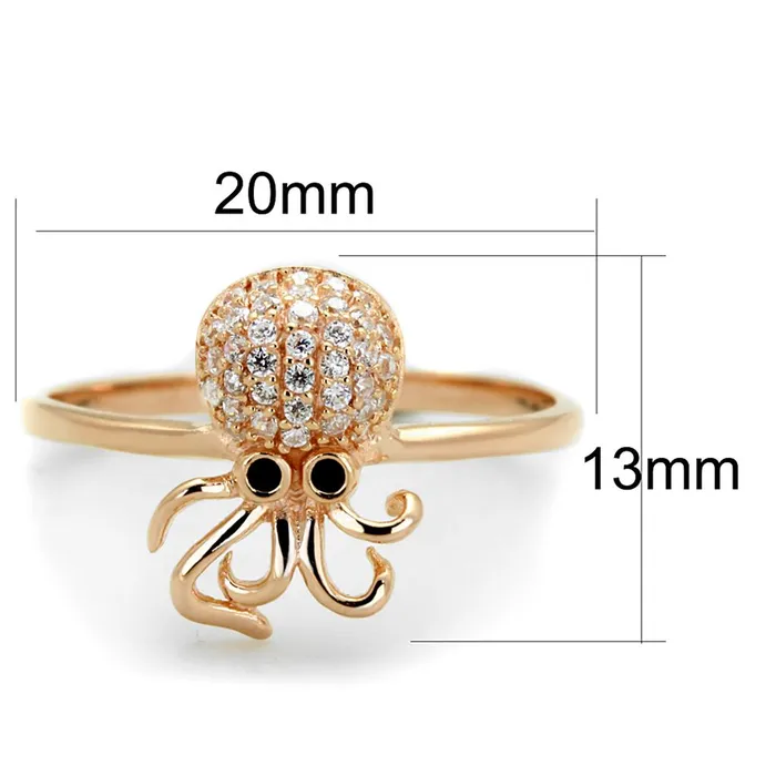 Alamode Rings TS282 Rose Gold 925 Sterling Silver Ring with AAA Grade CZ in Black Diamond