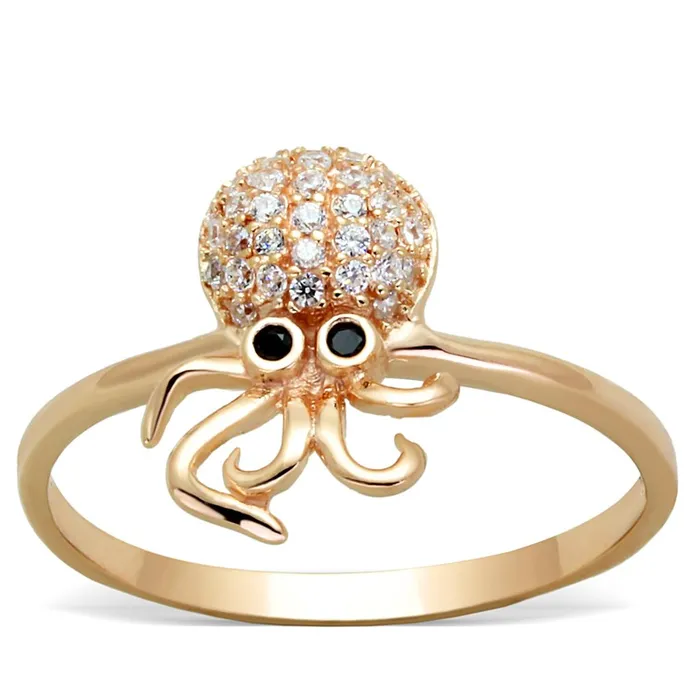 Alamode Rings TS282 Rose Gold 925 Sterling Silver Ring with AAA Grade CZ in Black Diamond