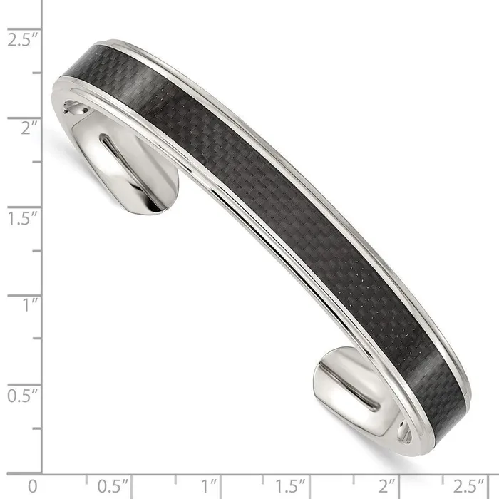Chisel Bracelets Stainless Steel Polished Black Carbon Fiber Inlay Bangle Chisel Bracelets Stainless Steel Polished Black Carbon Fiber Inlay Bangle