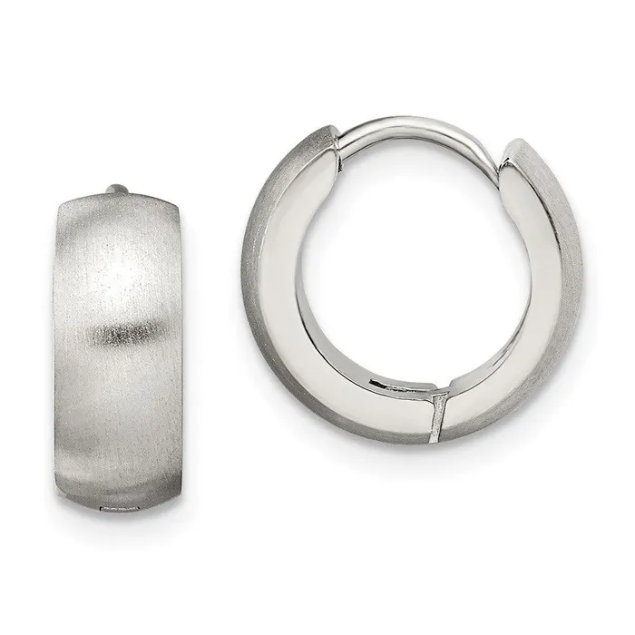 Chisel Earrings Stainless Steel Brushed Polished Round Hinged Hoop Earrings Chisel Earrings Stainless Steel Brushed Polished Round Hinged Hoop Earrings