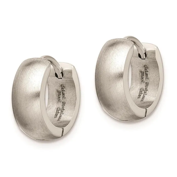 Chisel Earrings Stainless Steel Brushed Polished Round Hinged Hoop Earrings