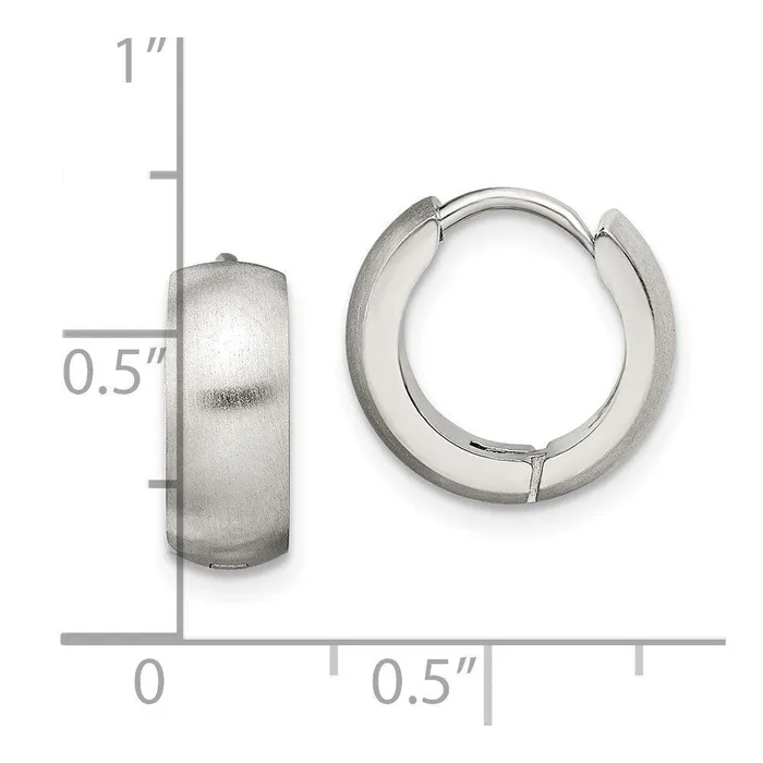 Chisel Earrings Stainless Steel Brushed Polished Round Hinged Hoop Earrings