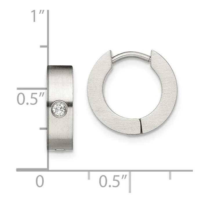 Chisel Earrings Stainless Steel CZ Brushed Hinged Hoop Earrings Chisel Earrings Stainless Steel CZ Brushed Hinged Hoop Earrings