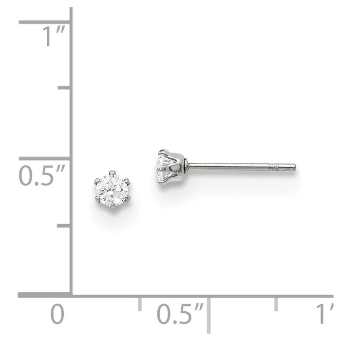 Chisel Earrings Stainless Steel Polished 3mm CZ Stud Post Earrings Chisel Earrings Stainless Steel Polished 3mm CZ Stud Post Earrings