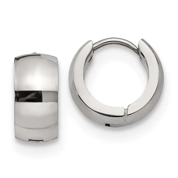 Chisel Earrings Stainless Steel Polished 60mm Hinged Hoop Earrings