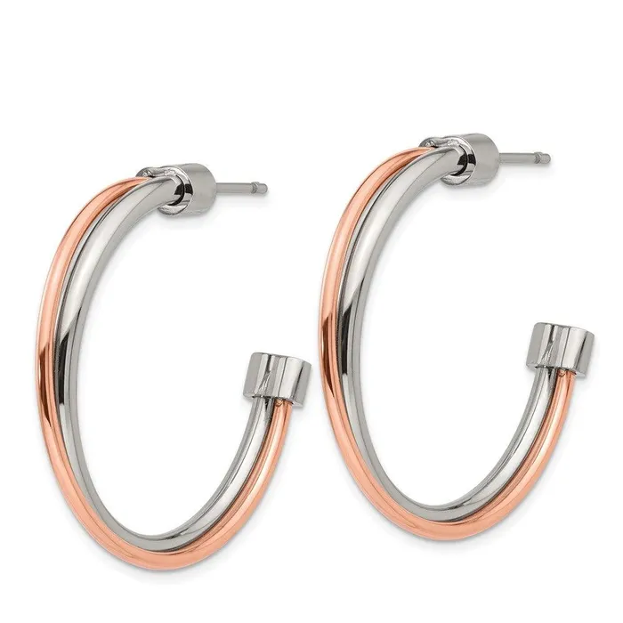 Chisel Earrings Stainless Steel Polished Rose IPplated Post Hoop Earrings Chisel Earrings Stainless Steel Polished Rose IPplated Post Hoop Earrings