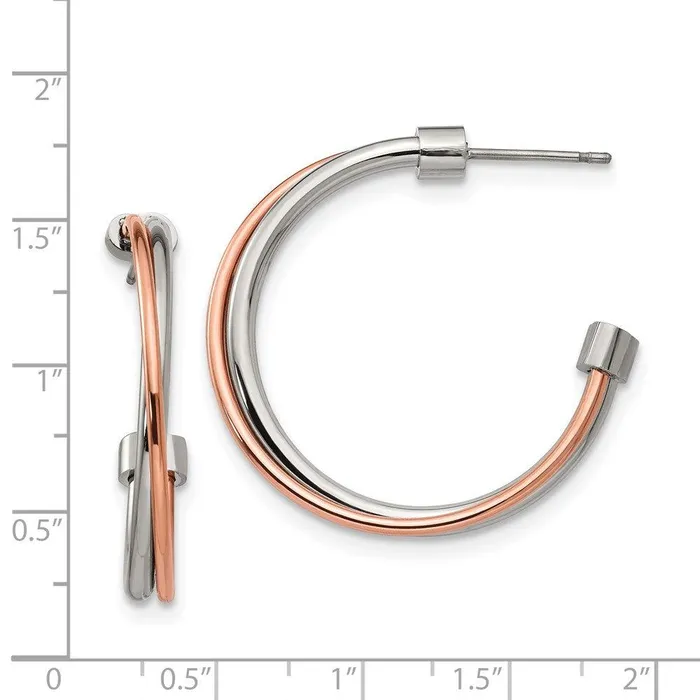 Chisel Earrings Stainless Steel Polished Rose IPplated Post Hoop Earrings Chisel Earrings Stainless Steel Polished Rose IPplated Post Hoop Earrings