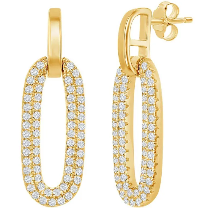 Classic Earrings Classic Womens Earrings Gold Plated Oval Micro Pave CZ Door Knocker D7848GP Classic Earrings Classic Womens Earrings Gold Plated Oval Micro Pave CZ Door Knocker D7848GP