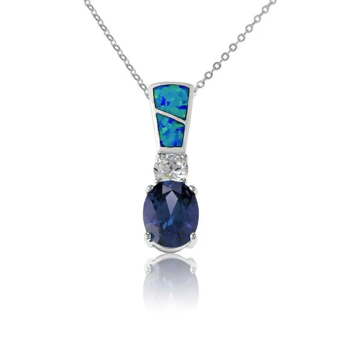 Classic Necklaces Sterling Silver Blue Inlay Opal Tanzanite Pendant