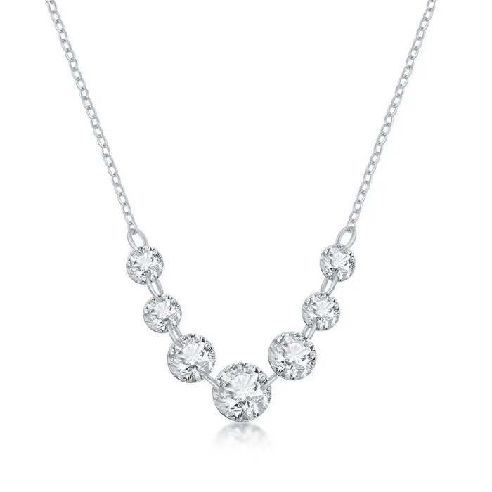 Classic Necklaces Sterling Silver Graduating Cubic Zirconia Necklace