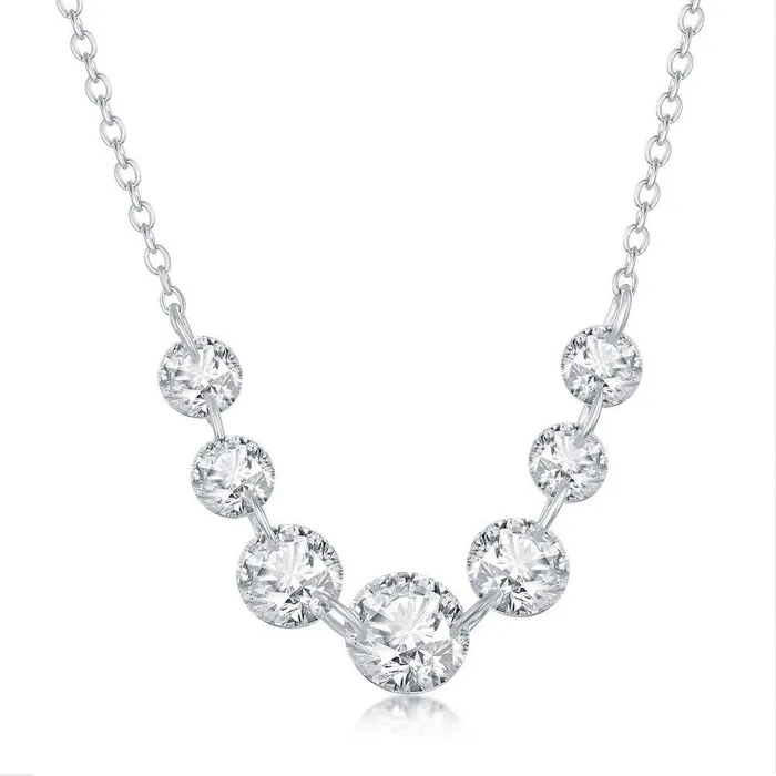 Classic Necklaces Sterling Silver Graduating Cubic Zirconia Necklace