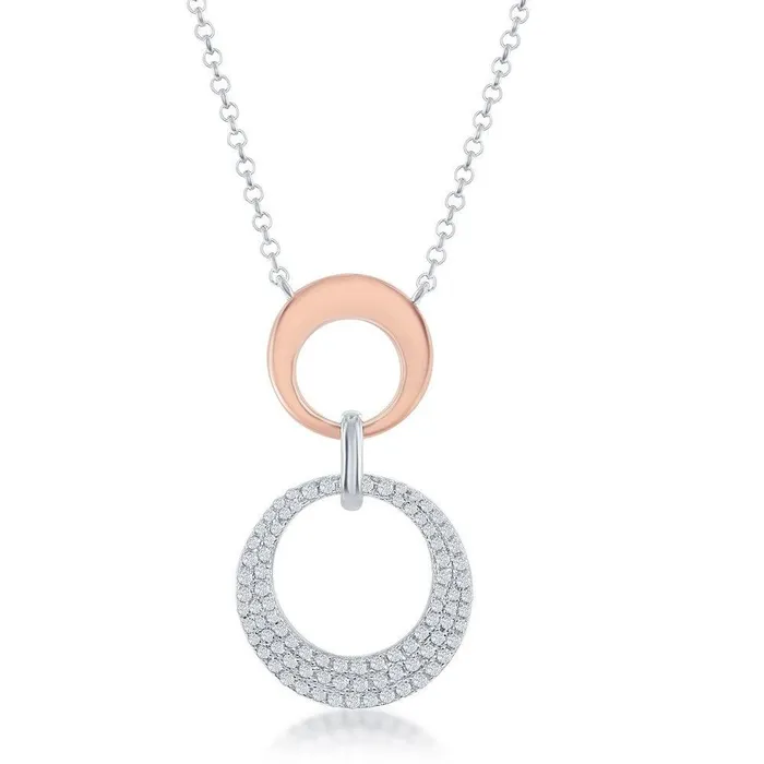 Classic Necklaces Sterling Silver Shiny and Micro Pave Open Circle Necklace