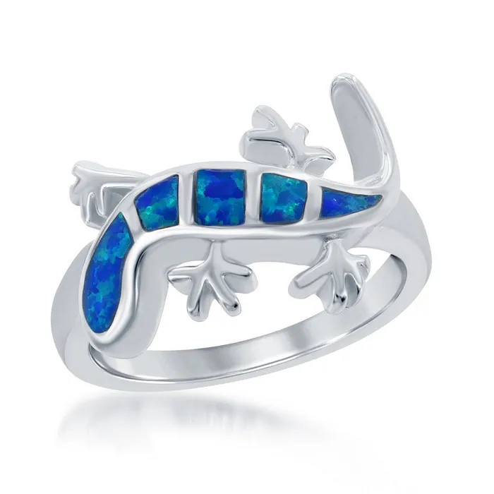 Classic Rings Sterling Silver Blue Inlay Opal Newt Ring W1407