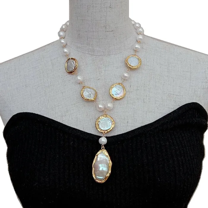 Divine Inspiration Styles Necklaces KEYGEMS Womens Elegant Fashion Stylish Genuine Natural Freshwater Pearl Gold Plated Necklace Jewelry