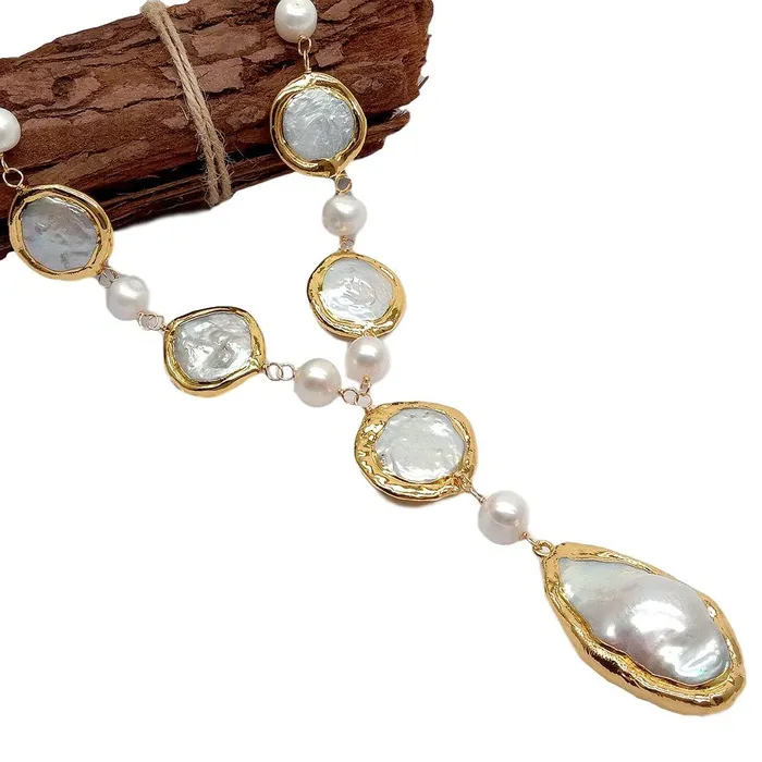 Divine Inspiration Styles Necklaces KEYGEMS Womens Elegant Fashion Stylish Genuine Natural Freshwater Pearl Gold Plated Necklace Jewelry