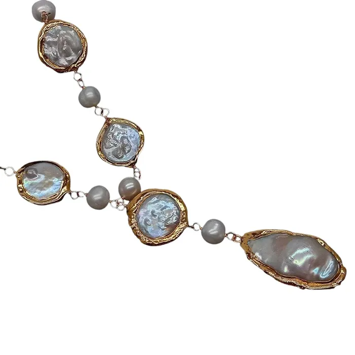 Divine Inspiration Styles Necklaces KEYGEMS Womens Elegant Fashion Stylish Genuine Natural Freshwater Pearl Gold Plated Necklace Jewelry