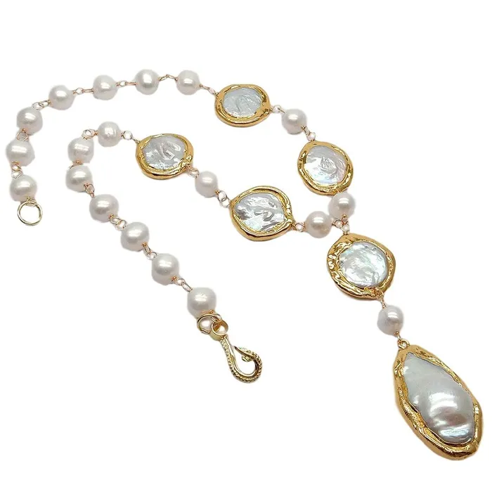 Divine Inspiration Styles Necklaces KEYGEMS Womens Elegant Fashion Stylish Genuine Natural Freshwater Pearl Gold Plated Necklace Jewelry