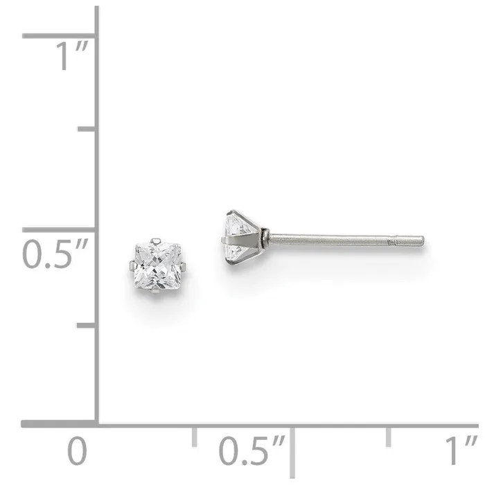 Earrings Chisel Stainless Steel Polished 3mm Square CZ Stud Post Earrings Earrings Chisel Stainless Steel Polished 3mm Square CZ Stud Post Earrings