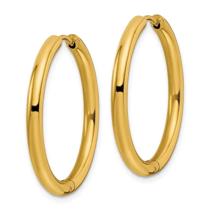 Earrings Chisel Stainless Steel Polished Yellow IPplated 3mm Hinged Hoop Earrings
