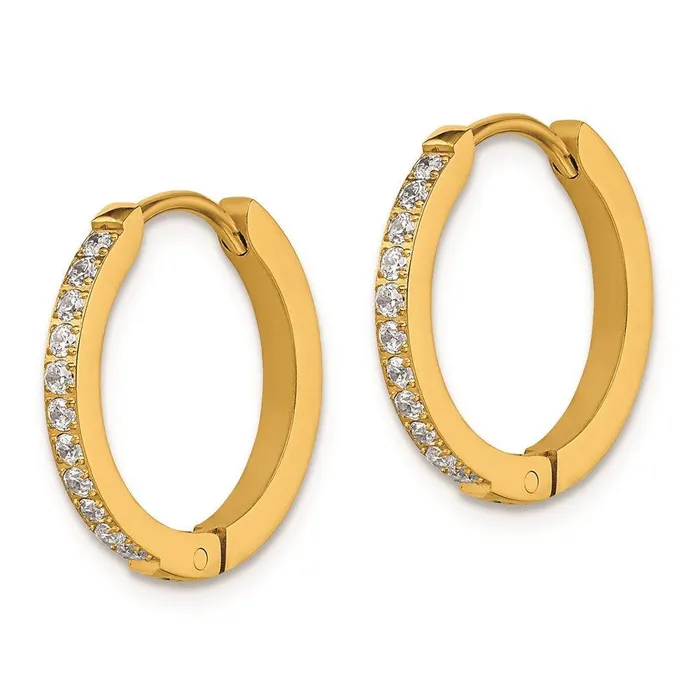 Earrings Chisel Stainless Steel Polished Yellow IP wPreciosa Crystal Hinged Hoop Earrings