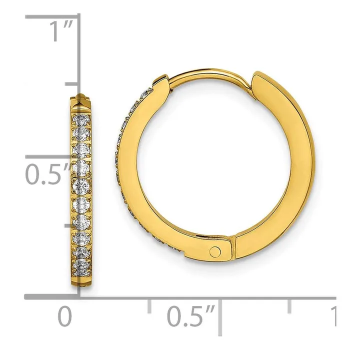 Earrings Chisel Stainless Steel Polished Yellow IP wPreciosa Crystal Hinged Hoop Earrings