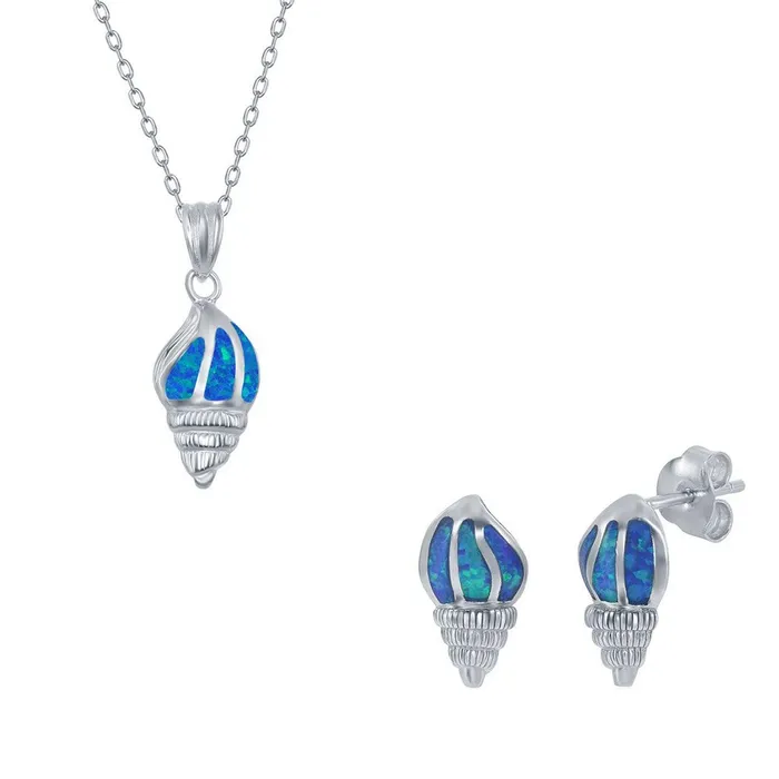 Earrings Classic Womens Necklace and Earrings Set Sterling Blue Opal Sea Shell SET572 Earrings Classic Womens Necklace and Earrings Set Sterling Blue Opal Sea Shell SET572