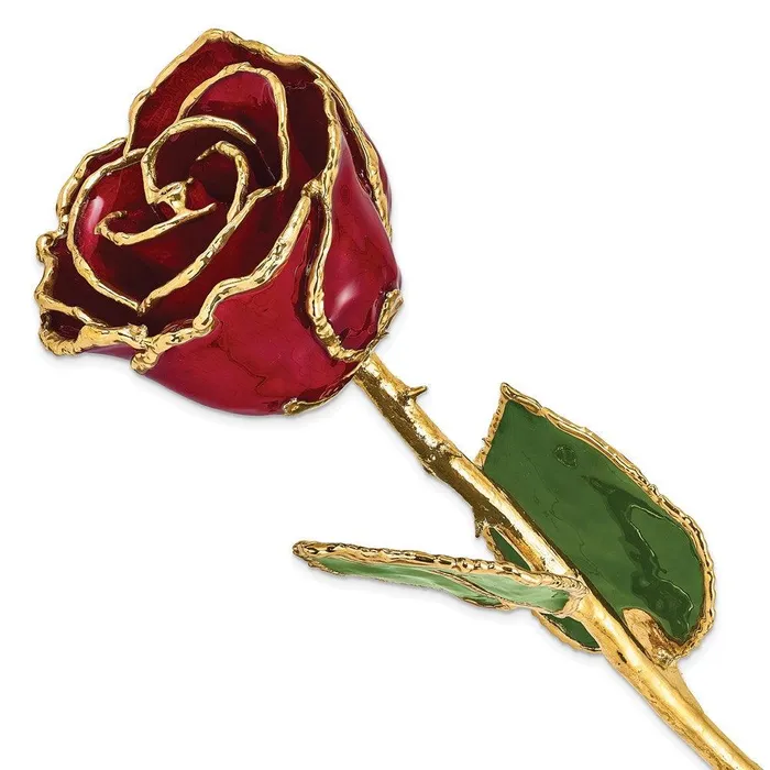 Earrings Jewelry Lacquer Dipped Gold Trim Burgundy Rose