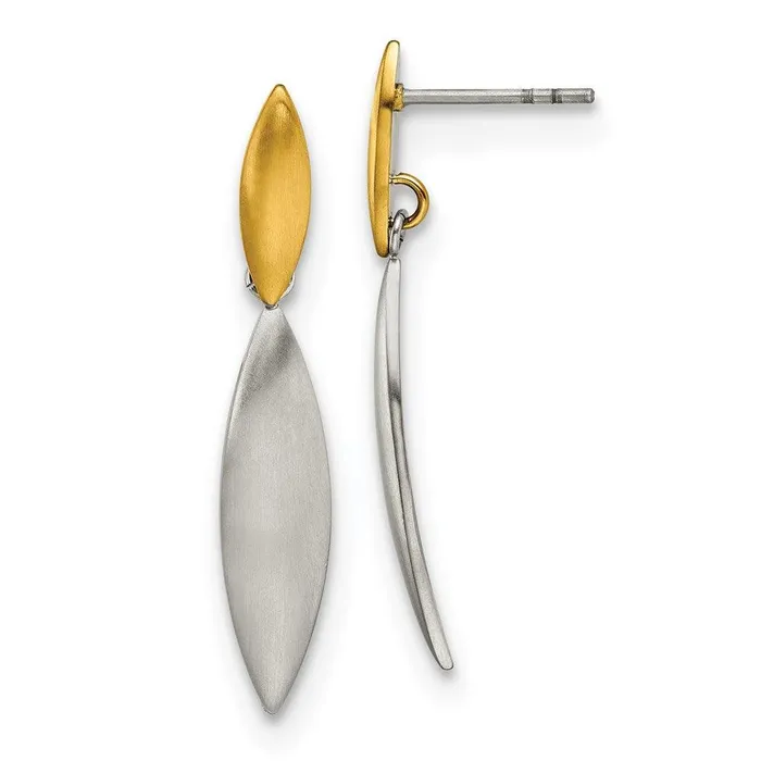 Earrings Stainless Steel Brushed Yellow IPplated Post Dangle Earrings Chisel Earrings Stainless Steel Brushed Yellow IPplated Post Dangle Earrings Chisel