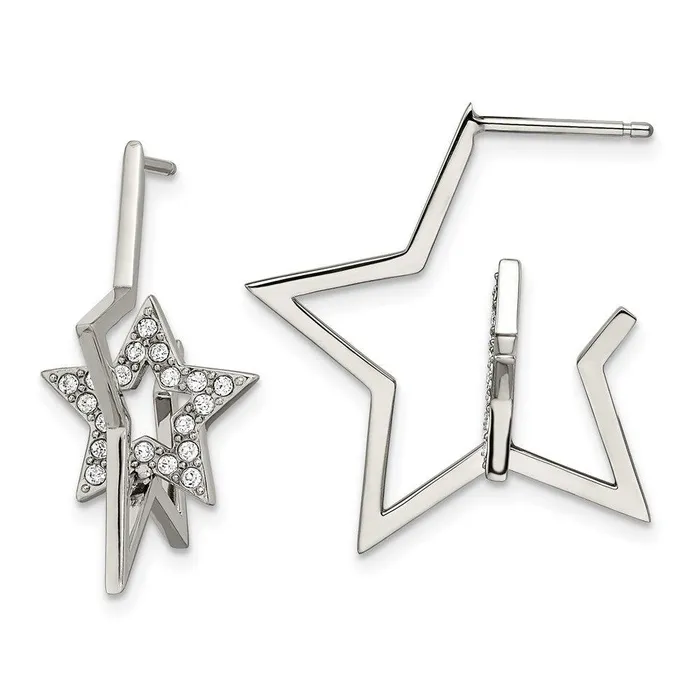 Earrings Stainless Steel Polished with Swarovski Crystal Stars Post Earrings Chisel Earrings Stainless Steel Polished with Swarovski Crystal Stars Post Earrings Chisel