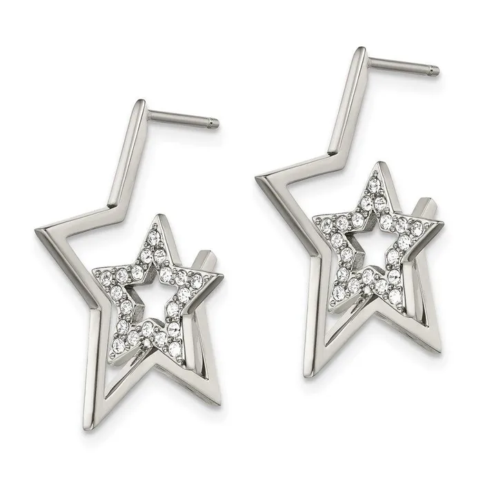 Earrings Stainless Steel Polished with Swarovski Crystal Stars Post Earrings Chisel