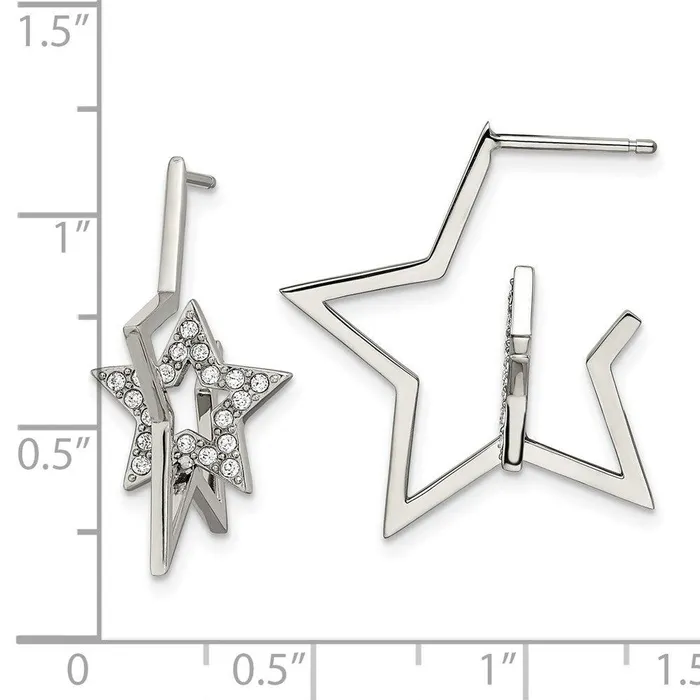 Earrings Stainless Steel Polished with Swarovski Crystal Stars Post Earrings Chisel