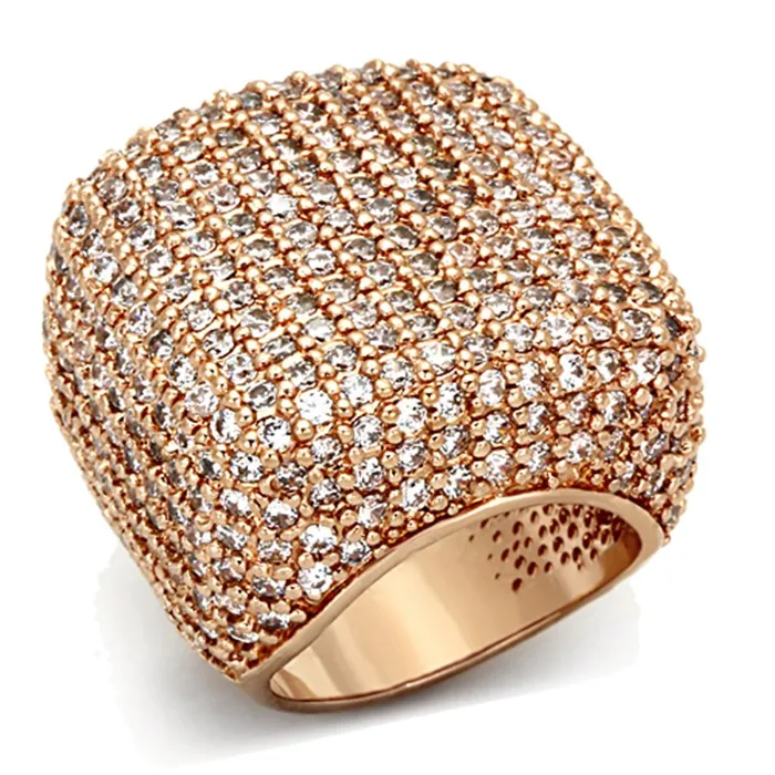 LO3038 Rose Gold Brass Ring with AAA Grade CZ in Clear Alamode Rings