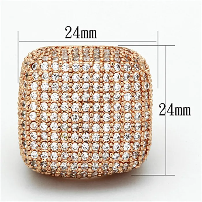 LO3038 Rose Gold Brass Ring with AAA Grade CZ in Clear Alamode Rings