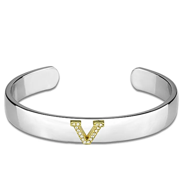 LO3632 Reverse TwoTone White Metal Bangle with Top Grade Crystal in Clear Alamode Rings LO3632 Reverse TwoTone White Metal Bangle with Top Grade Crystal in Clear Alamode Rings