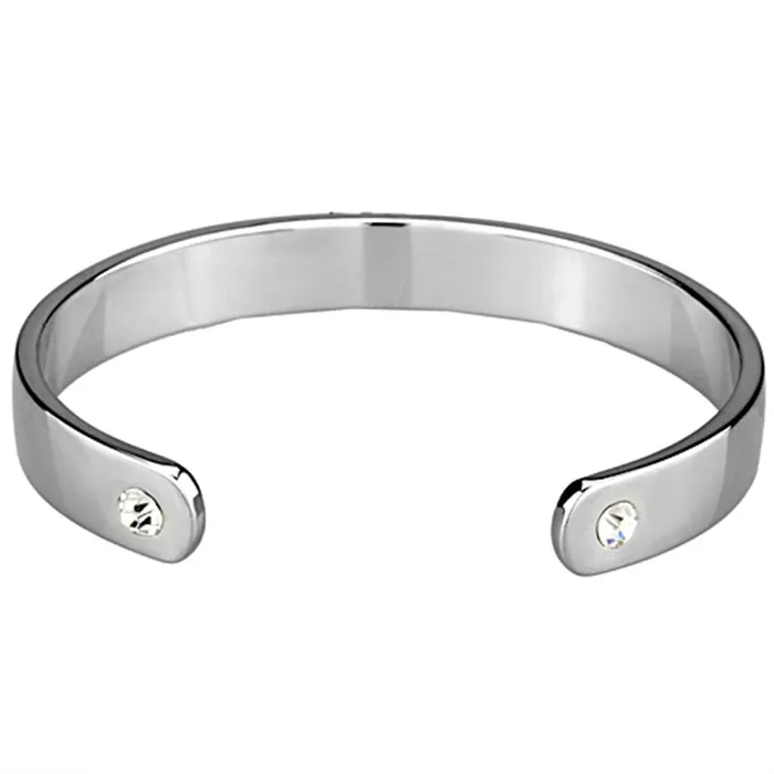 LO3632 Reverse TwoTone White Metal Bangle with Top Grade Crystal in Clear Alamode Rings