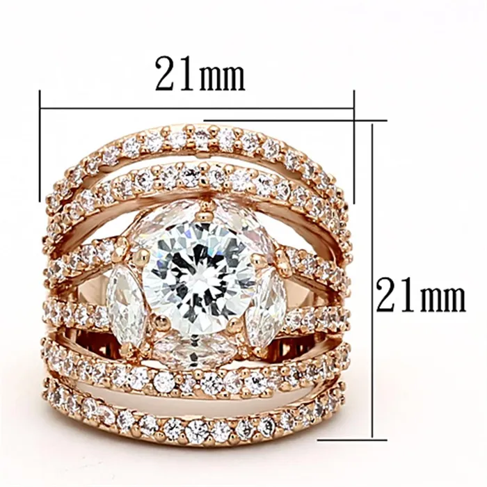 LOA879 Rose Gold Brass Ring with AAA Grade CZ in Clear Alamode Rings