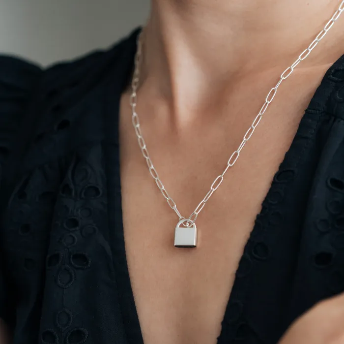 Lock Cremation Necklace in 14K White Gold closebymejewelry Necklaces