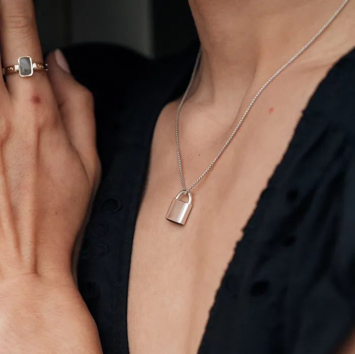 Lock Cremation Necklace in 14K White Gold closebymejewelry Necklaces