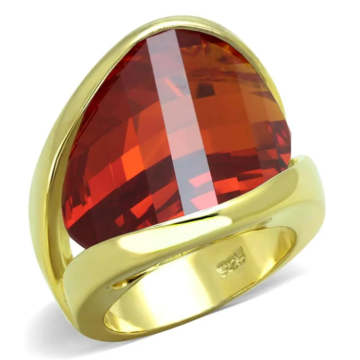 LOS828 Gold 925 Sterling Silver Ring with AAA Grade CZ in Orange Alamode Rings LOS828 Gold 925 Sterling Silver Ring with AAA Grade CZ in Orange Alamode Rings