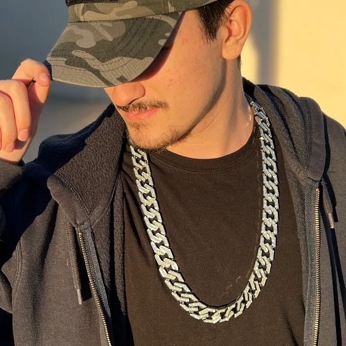 Necklaces Bling Cartel Admin Squared Cuban Links Chain Silver Tone Sand Blast Necklace 20MM 30