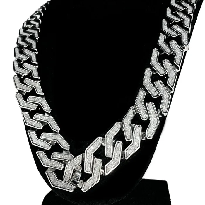 Necklaces Bling Cartel Admin Squared Cuban Links Chain Silver Tone Sand Blast Necklace 20MM 30