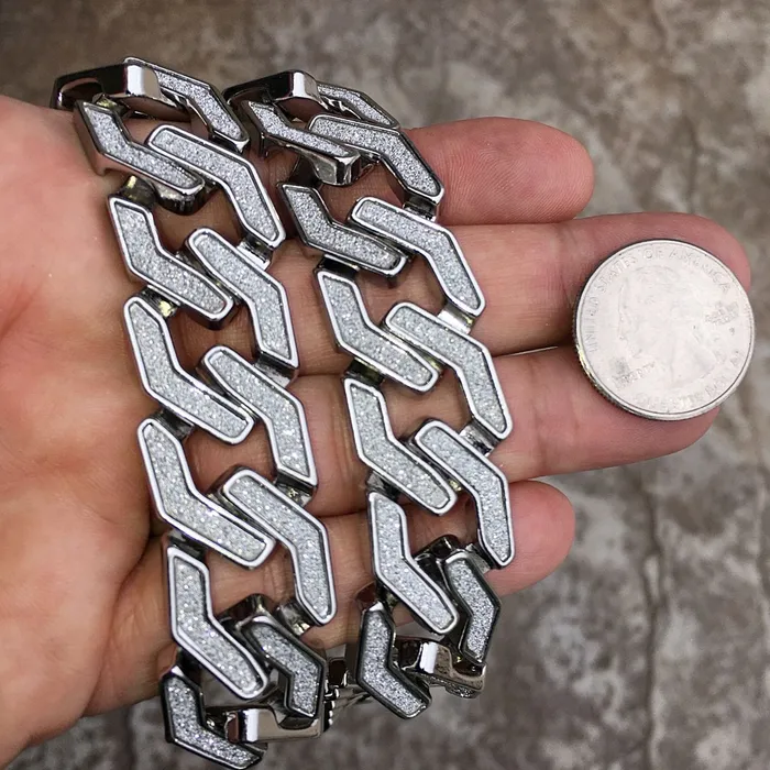 Necklaces Bling Cartel Admin Squared Cuban Links Chain Silver Tone Sand Blast Necklace 20MM 30
