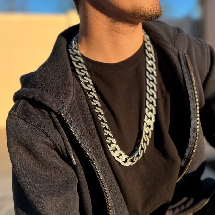 Necklaces Bling Cartel Admin Squared Cuban Links Chain Silver Tone Sand Blast Necklace 20MM 30