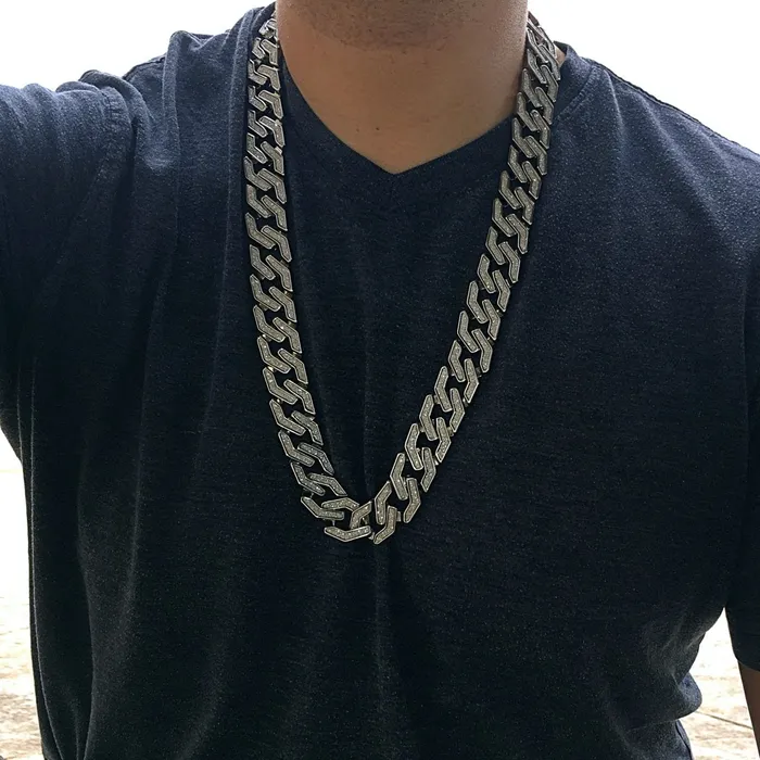 Necklaces Bling Cartel Admin Squared Cuban Links Chain Silver Tone Sand Blast Necklace 20MM 30