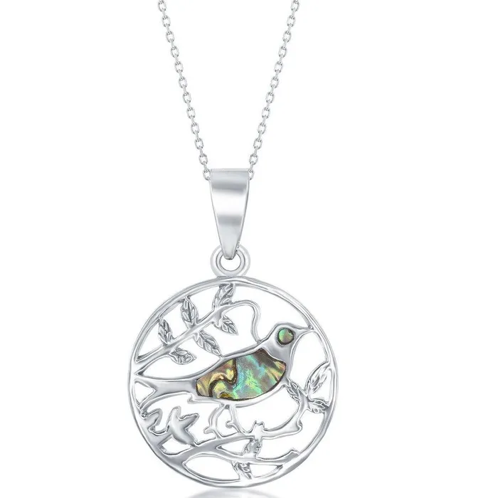 Necklaces Classic Sterling Silver Abalone Bird On a Branch Pendant